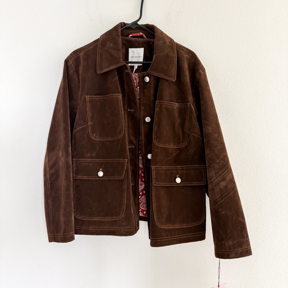NWT Avec Les Filles Barn Jacket Faux Suede Western 70s Boho Old Money M - Picture 5 of 12